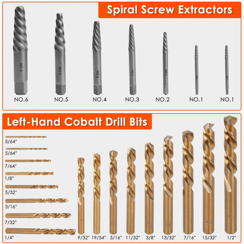 Ultimate 65 Piece Bolt Extractor Kit For Damaged Bolts And Nuts With Left Hand Drill Bits And Three Eighths Inch Drive product view.