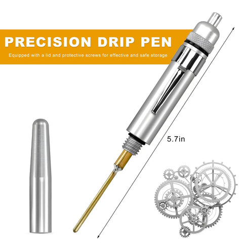Precision Oiler Pen For Cars And Machines With Aluminum Body Pocket Clip And Cap Portable Pinpoint Lubrication Tool For Exact Grease Application And No Fuss Overfill Worries. 5.7 in aluminum oiler pen with copper tip and cap