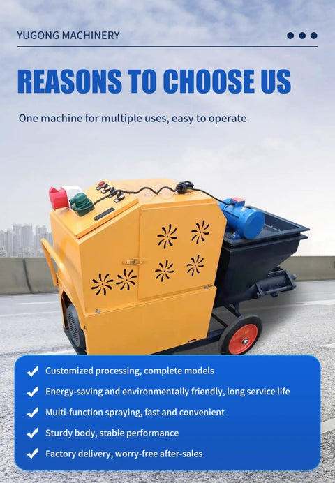 High Performance Portable Mortar Sprayer Machine For Automatic Wall Rendering And Stucco Plastering Works Cement Equipment For Construction Industry Applications shown from side angle with visible controls.