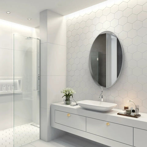 Six Piece Ginkgo Leaf Cabinet Knobs And Solid Zinc Drawer Pulls In Rustproof Brushed Gold Finish on modern bathroom vanity.