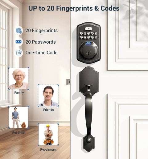 Fingerprint Deadbolt Lock With Handle Set In Black Delivering Keyless Entry Smart Security That Accepts Multiple Passwords Plus One Time Guest Codes For Hassle Free Family Living So You Can Finally Stop Hiding Spare Keys Under The Welcome Mat