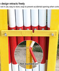 Hardened Steel Expanding Safety Barricade Hella Visible Traffic Barrier With Slick Rolling Casters Top Shelf Folding Pedestrian Gate For Driveways And Worksites Solid Red White Color Block Design with snap design detail.