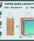 Eco Friendly Kraft Gift Bags With Handles Bulk Medium Brown Paper Bags 8x4.25x10.5 Inches 15lbs capacity