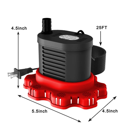Heavy Duty Pool Cover Pump For Above Ground Pools, 850 GPH Submersible Water Pump with size dimensions in inches.