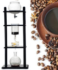 Smooth Like Butter Cold Drip Coffee Maker With Ice Water Reservoir Slow Drip Japanese Cold Brew Tower For 1000 Ml set against coffee beans.