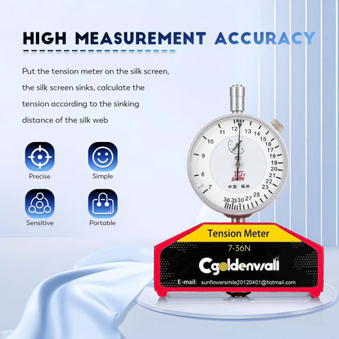 High Precision Silk Screen Printing Tension Meter And Force Tester For Silk Print Projects Pro Grade Build With Quick Readouts In Newtons From 7 To 36N And Shock Absorber To Minimize Vibration And Deliver Real World Accurate Tension Measurement. dial tension meter for silk screen printing, 7-36N