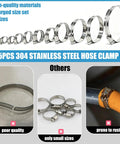Heavy Duty 225 Piece Hose Clamp Kit 304 Stainless Steel Adjustable 1/4 Inch To 3-3/4 Inch Worm Gear Clamps For Fuel Line Automotive Radiator Plumbing 11 Sizes displayed with competitors of poor quality, small sizes, and rust-prone clamps.
