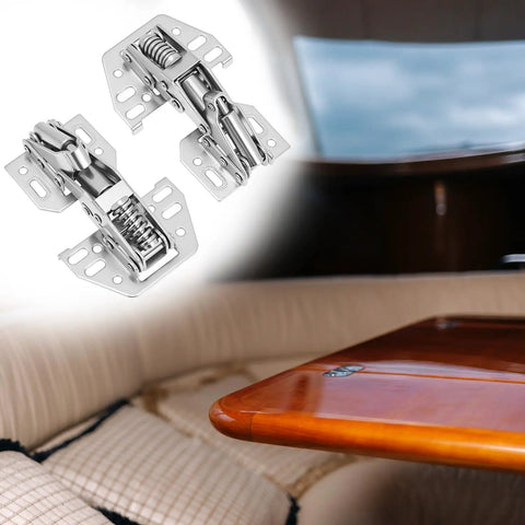 Heavy Duty Soft Close Cabinet Hinges 90 Degree Opening Angle Self Closing Lid Stay 2 Pack Corrosion Resistant Cold Rolled Steel, shown with boat interior.