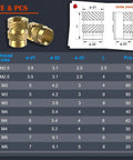 460 Piece Brass Heat Set Threaded Inserts Kit For Plastic And 3D Printing M2.5 to M6 with size chart and diagram