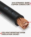 4/0 Gauge Welding Battery Cable Kit With 5 Ft Black And 5 Ft Red Copper Wire, 5/16 Inch And 3/8 Inch Copper Lugs, Heat Shrink Tubing, Heavy Duty Power Cable For Car, Solar, Marine, And RV Inverters showing 3415-strand bare copper conductor and EPDM jacket