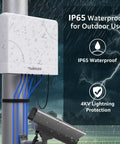 Outdoor 8 Port PoE Switch With Waterproof Housing installed on pole, showcasing IP65 protection, ideal for CCTV in rough weather.