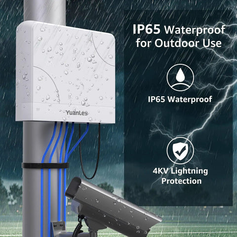 Outdoor 8 Port PoE Switch With Waterproof Housing installed on pole, showcasing IP65 protection, ideal for CCTV in rough weather.