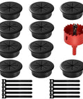 Premium Black Desk Grommets 2 Inch 10 Pack with Cable Management Kit, includes hole saw and zip ties for wire organization.