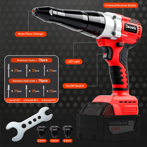 Cordless Rivet Gun For Milwaukee 18V Battery Tool Only With Brushless Performance Pop Rivet Tool with accessories visible