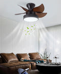 Crtohbnl Ceiling Fan with Light Control 6 Wind Speeds Reversible Fan, brown blades, living room setting with adjustable lighting.