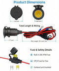 Product Dimensions for Heavy Duty ThreeFoot 13AWG 12V Waterproof Cigarette Lighter Socket Extension Cord For Cars Boats And RVs With 20A Fuse Protection And Dual Core Copper Wire Cable