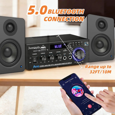 Beefy 800W 2 Channel Bluetooth 5.0 Power Amplifier System with FM Radio USB SD Card Remote for Home Theater display