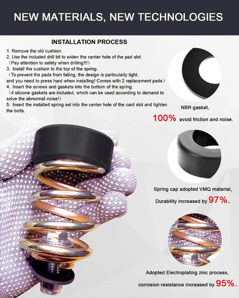 Premium Lawn Mower Seat Spring Kit With Silicone Gasket Upgrade Includes 283516 Compression Spring shown in installation.