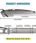 Deck Man bow anchor roller, 316 stainless steel marine grade, hinged self-launching for 33–66 lb Delta anchors, side view.