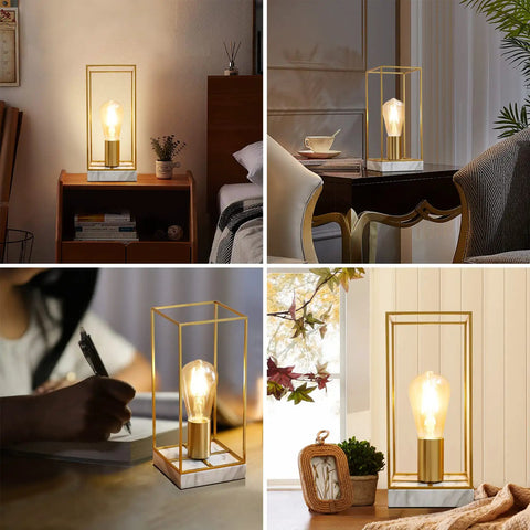 Touch Table Lamp With 3 Way Dimmable Brightness, Modern Nightstand Desk Lamp, White Faux Marble Base, Edison Bulb Included