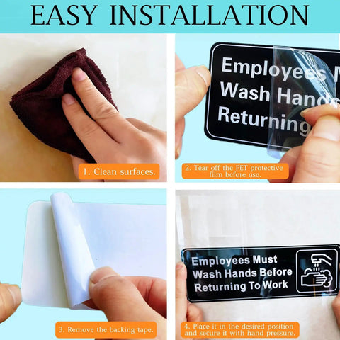 Five Pack Hand Wash Signs 9 By 3 Inch Waterproof Acrylic Signs With Symbols Self Adhesive Indoor Outdoor Use installation guide
