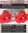 Image of Six Port 18V Battery Charger Station for M18 Tools with LED indicators and instructions.