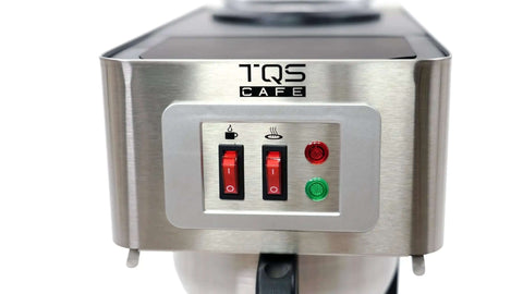 Front view of 12 Cup Commercial Coffee Maker Stainless Steel Dual Brew Machine showing control panel with switches and lights.