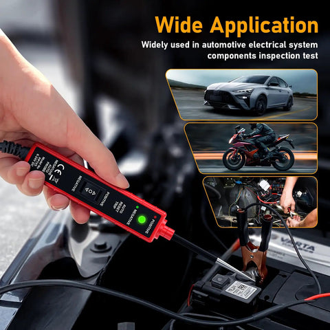 Hand using Durable 6 To 24V DC Automotive Circuit Tester Light With 13 Feet Leads For Cars Trucks And SUVs 12 Volt Check Light