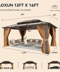 12x16 Foot Hardtop Metal Gazebo With Double Polycarbonate Roof For Outdoor Patio Netting And Curtains Included Permanent Backyard Pavilion For Lawn Garden And Patio Brown Chill Zone