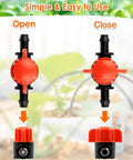30 Pack One Quarter Inch Drip Irrigation Valves Barbed Shut Off Fittings open and closed view for water flow control