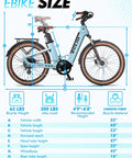 Size chart of Beefy 1200W Peak Electric Bike For Adults With 120 Mile Range Dual 960Wh Batteries 26 Inch Carbon Fiber Frame.