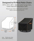 Illustration and photo of Heavy Duty 600D Outdoor Chair Covers Waterproof for swivel chairs, dimensions 30W x 34D x 36H inches