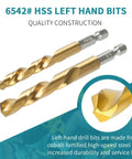6542 HSS left-hand drill bits from the 15 Piece Screw Extractor Set With Left Hand Reverse Drill Bits, 37 CR MO And 6542 HSS Cobalt Steel.