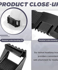 Close-up view of Hard Hat Headlamp Mount Kit with universal clip bracket, webbing strap, aluminum construction, two mounts included.