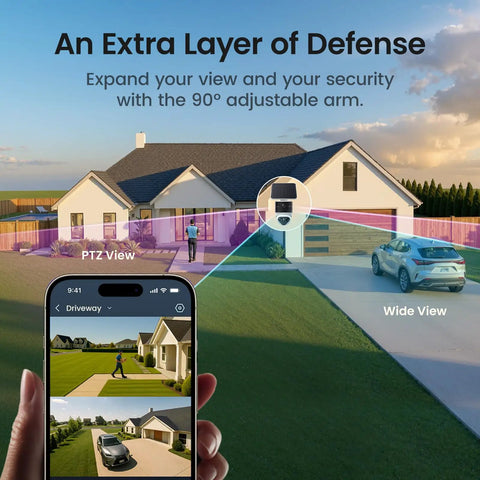Image showing Dual Lens Outdoor Security Camera System With 170 Degree Wide Angle And 360 Degree PTZ, Solar Powered, AI tracking.