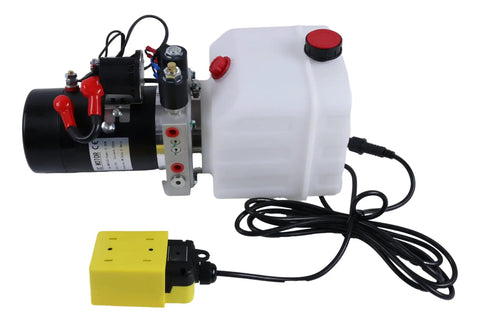 3 Quart Double Acting Hydraulic Pump 12V DC4442 For Dump Trailers And Tipper Systems Hydraulic Jacks Lift Tables Dump Bodies Leveling Equipment And Power Units, white reservoir and wired controller