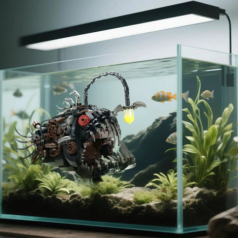 Anglerfish Mechanical Lantern Build Kit For Ocean Lovers Lego Compatible Sea Creature DIY Bricks Set With Steampunk Details Perfect Office Or Home Decor For Adults 1038 Pieces STEM Gift For Ages Eight To Sixteen And Up. in aquarium display