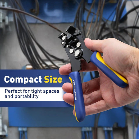 Self Adjusting Wire Stripper And Cutter 2 In 1 Heavy Duty Automatic Wire Stripping Tool For 10-24 AWG in hand, tight space work