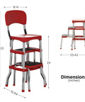 Stylaire Retro Chair And 2 Step Stool With Pull Out Steps For Extra Height, 7 Ft 11 In Max Reach, 200 Lb Capacity, steel and vinyl red
