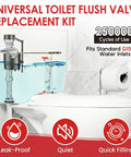 Universal Toilet Flush Valve Replacement Kit with adjustable height fill valve and 2 inch flapper inside porcelain tank