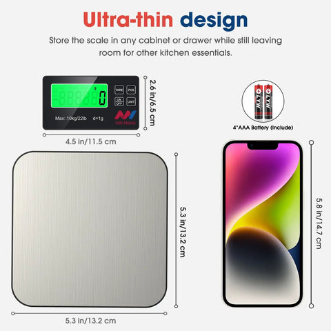 Digital Kitchen Scale With 22 Lb Capacity, 1g/0.1oz Precision, Tare Function, 7 Units, Stainless Steel Platform With Remote LCD Display