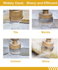 Close-up of Hole Saw Drill Bit Set Core Bits For Ceramic Tile Glass Marble Granite Gypsum 12 Pc wet or dry use cutting stone.