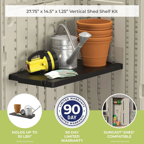 Vertical Shed Shelf Kit For Outdoor Storage, Space Saving Organizer With 30 Pound Capacity, Black Finish, holding garden tools