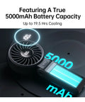 3 In 1 Handheld Fan With 5000mAh Battery, 12 Blade Brushless Motor Power, LED display showing 5-speed setting in black