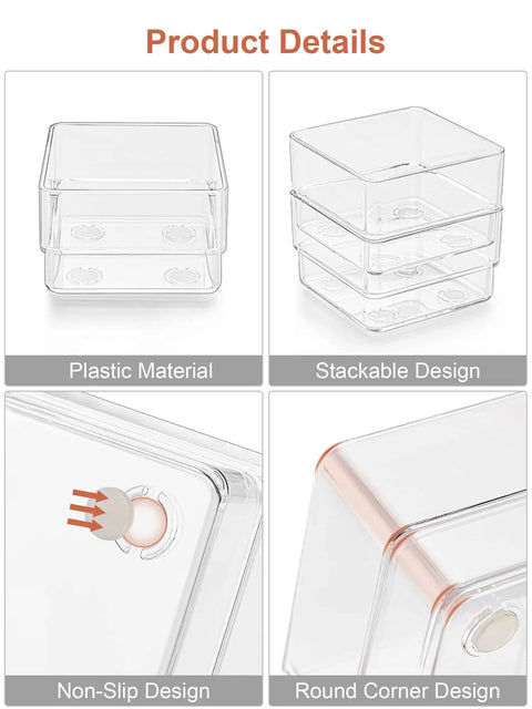 22 Piece Drawer Organizer Set With Non Slip Silicone Pads Clear 4 Size Trays for Bedroom, Dresser, Office, Kitchen