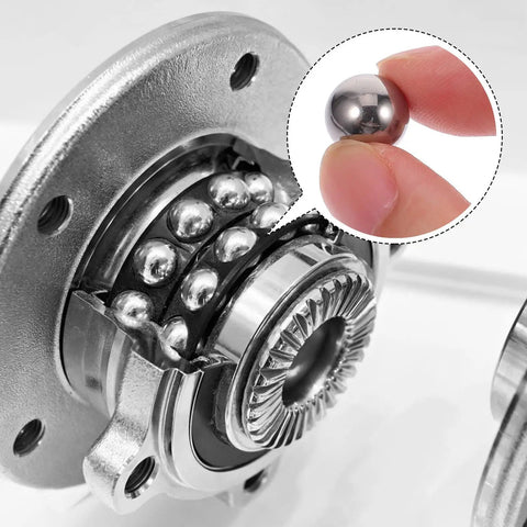580-Piece Stainless Steel Bearing Balls Kit 1.0mm Through 10.0mm Portable Precision Balls For Mechanical And Industrial Use, Wear-Resistant, Easy-Storage Assortment Built For DIYers And Pros In The Shop. Stainless steel bearing balls in a mechanical bearing, close-up