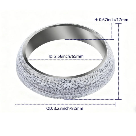 Graphite exhaust donut gasket, 65 mm ID (2.56 in), 82 mm OD (3.23 in), 17 mm thick.