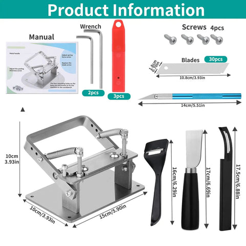 Pro Grade Leather Skiver And Cutter Kit With Skiving Machine Peeler Wide Mouth Knife Leather Carving Knife 10 Replaceable Blades With Extras L Keys And Screws