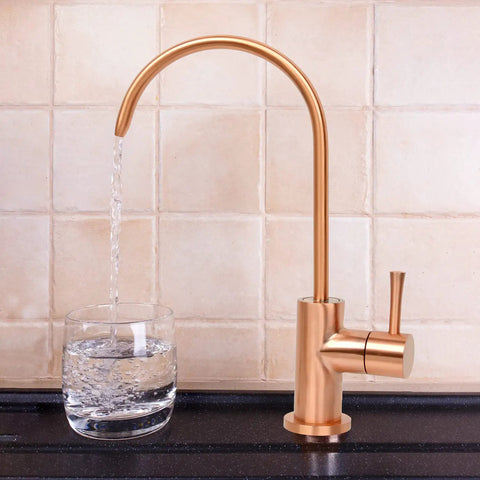 Copper Finish Kitchen Water Filter Faucet For Cold Water, Fits Most Reverse Osmosis Units Or Water Filtration System, Non Air Gap, High Arc Spout, 360 Degree Swivel, Lead Free Brass, Antique Copper