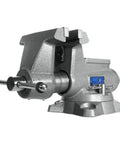 Mechanics Pro Bench Vise With Six And A Half Inch Jaw Width And Six Inch Jaw Opening For Precise Grips And Heavy Duty Metalworking Four And Three Eighth Inch Throat Sixty Thousand PSI Ductile Iron Construction With Enclosed Spindle And Needle Roller For on bench base